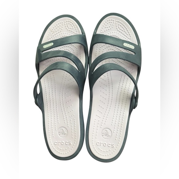 CROCS Navy and Lavender Patricia Wedge Sandals, Discontinued, Women’s Size 9 EUC - Picture 1 of 4